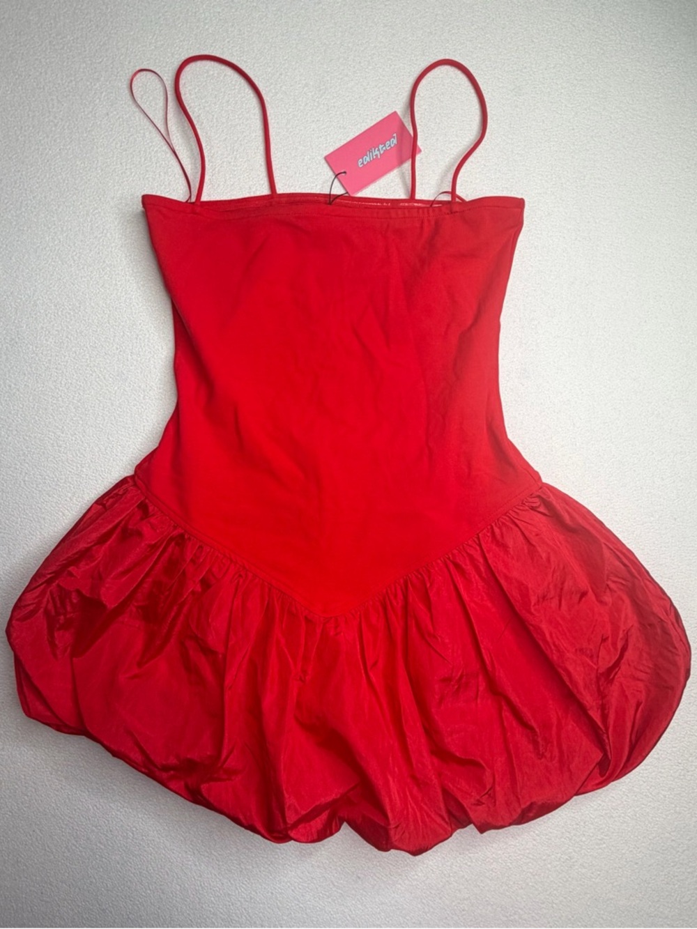 ✨NWT•Edikted Ribbed Bubble Skirt Mini Dress•Red - Picture 4 of 14
